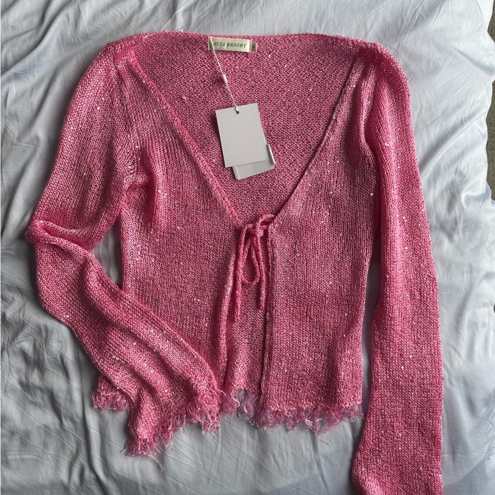 Asta Resort Sacha Cardigan- Pink Knit Cardigan with Tie Front